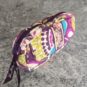 Vera Bradley Purple Print Zipper Cosmetic Bag with Mirror Flap Pouch